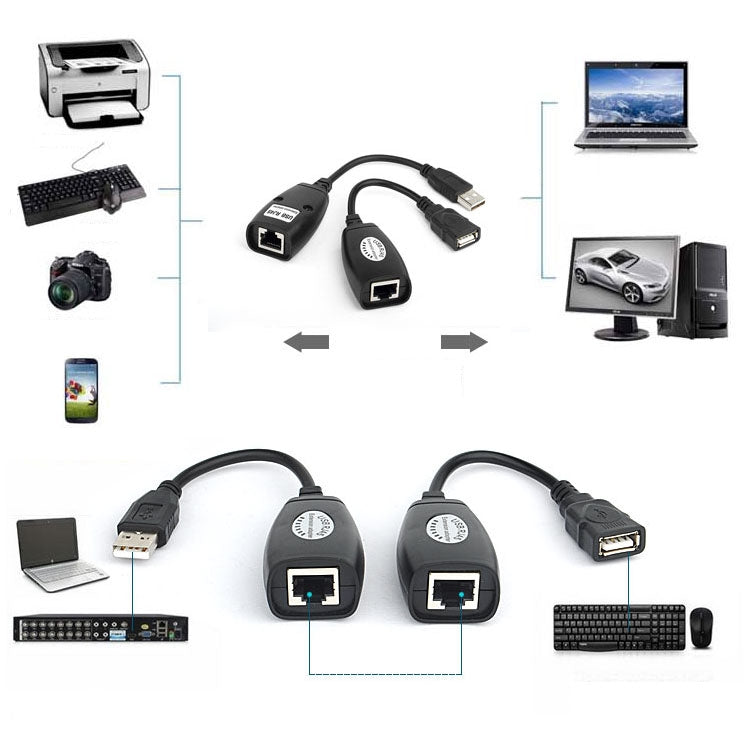 ممدد USB إلى RJ45 بطول 50 متر بواسطة كابل Cat5e، منفذ USB واحد