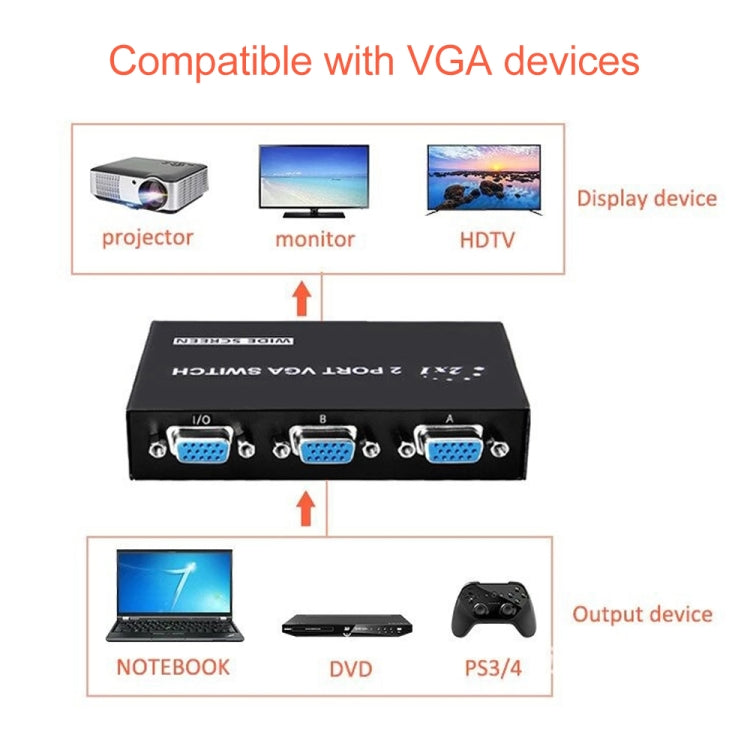2 Port VGA Switch Box, 2 In 1 Out For LCD PC TV Monitor - HD15 (FJ-15-2C)