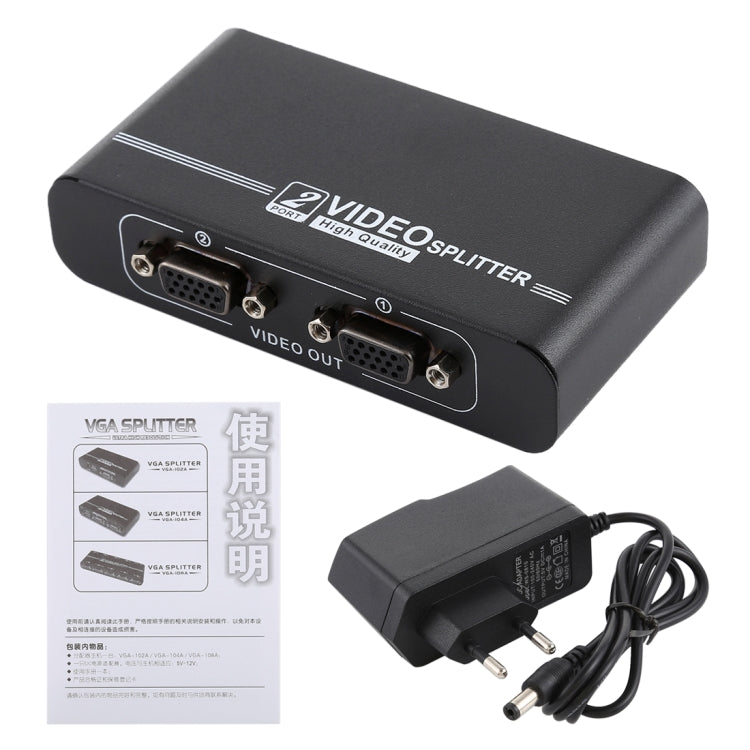 مقسم VGA من 1 إلى 2 منافذ VGA-102A بدقة 1920 × 1440، منفذين