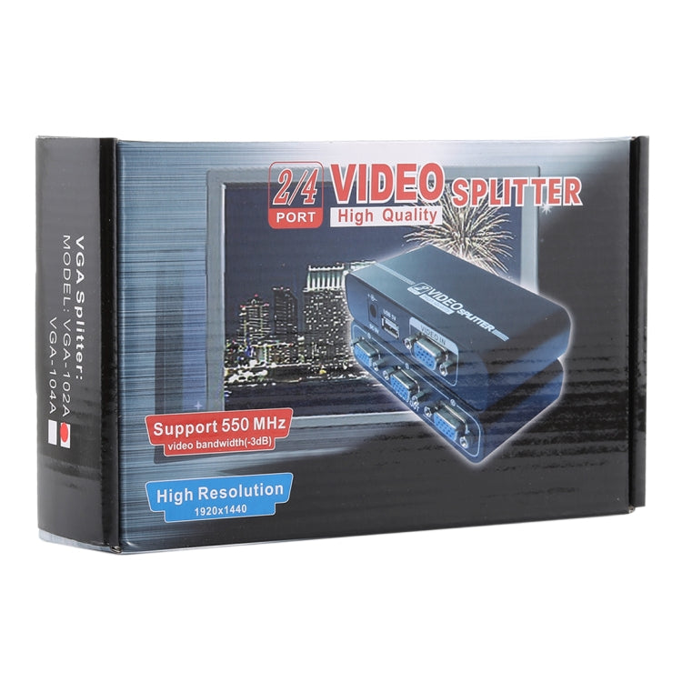 مقسم VGA من 1 إلى 2 منافذ VGA-102A بدقة 1920 × 1440، منفذين