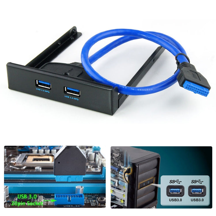 كابل حامل لوحة أمامية USB 3.0 لمنفذ قرص مرن 20 دبوس 2 منافذ HUB، 2 منافذ USB 3.0 (أسود)