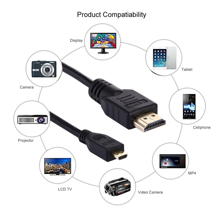 كابل Micro HDMI إلى HDMI بطول 1.5 متر، 19 دبوس، الإصدار 1.4، يدعم 3D، موصل HDMI ذكر، يدعم 3D، الطول: 1.5 متر