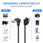 كابل بيانات USB 3.0 إلى Micro 3.0 بزاوية 90 درجة لجهاز جالاكسي نوت III / N9000، الطول: 26 سم