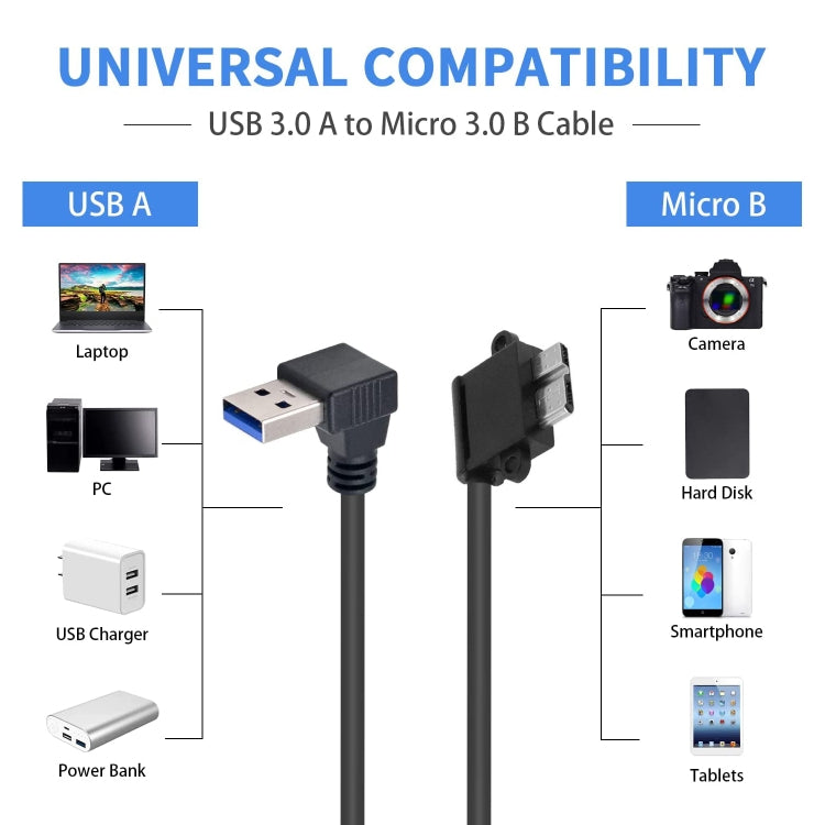 كابل بيانات USB 3.0 إلى Micro 3.0 بزاوية 90 درجة لجهاز جالاكسي نوت III / N9000، الطول: 26 سم