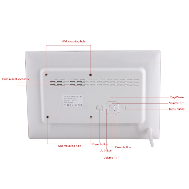 إطار صور رقمي LED بحجم 13 بوصة مع جهاز تحكم عن بعد، مشغل MP3 / MP4 / أفلام، يدعم إدخال USB / بطاقة SD، مكبر صوت ستيريو مدمج، 13 بوصة