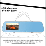 Full HD 1080P 4.3 inch Screen Display Dual Camera Vehicle DVR, 140 Degree Wide Angle Viewing, Support Night Vision / Parking Monitoring / Loop Recording / Motion Detection / G-Sensor / TF Card, 4.3 inch