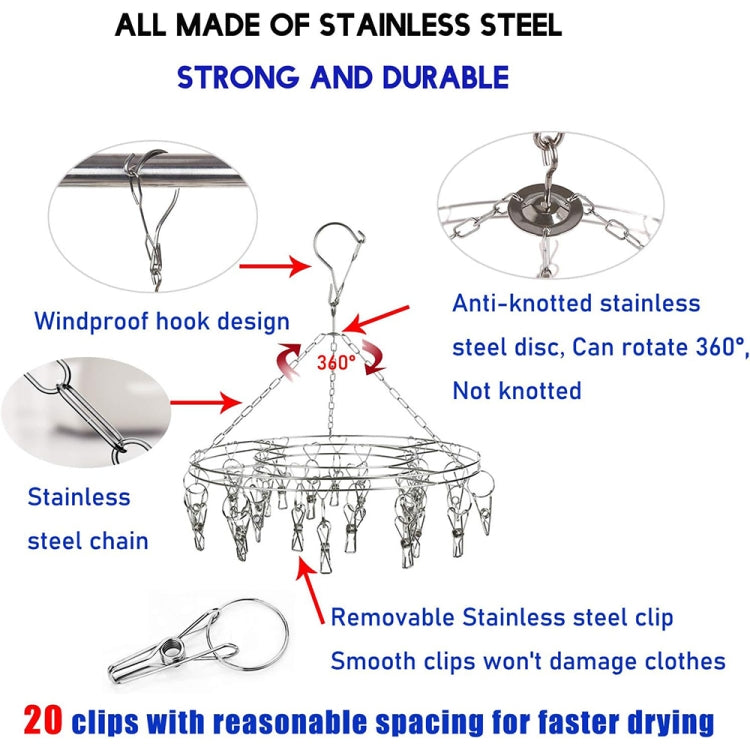 Round Stainless Steel Clothes Clip Hanger with 20 Clips, 20 Clips Hanger