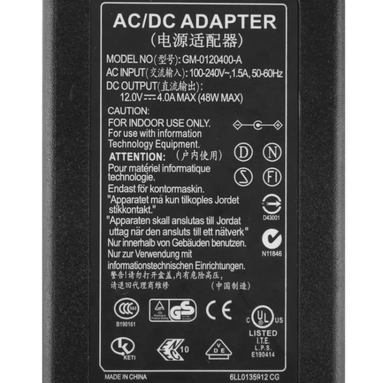Adaptador de Corrente AC para DVR 12V 4A com Ficha EU / 8 Canais, Pontas de Saída: 5.5 x 2.5mm, Ficha AU 12V 4A, Ficha UK 12V 4A, Ficha US 12V 4A, Ficha EU 12V 4A