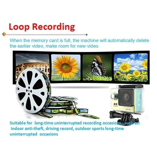كاميرا رياضية H9 بدقة 4K Ultra HD1080P، 12 ميجابكسل، شاشة LCD بحجم 2 بوصة، واي فاي، عدسة بزاوية واسعة 170 درجة، مقاومة للماء حتى 30 متر، H9 4K (أسود)