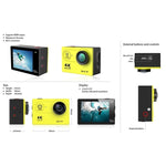 كاميرا رياضية H9 بدقة 4K Ultra HD1080P، 12 ميجابكسل، شاشة LCD بحجم 2 بوصة، واي فاي، عدسة بزاوية واسعة 170 درجة، مقاومة للماء حتى 30 متر، H9 4K (أسود)