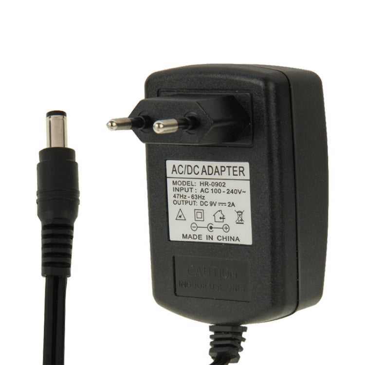 محول طاقة عالي الجودة بمقبس الاتحاد الأوروبي AC 100-240V إلى DC 9V 2A، رؤوس: 5.5 × 2.1 مم، طول الكابل: 1 م، مقبس الاتحاد الأوروبي DC 9V 2A