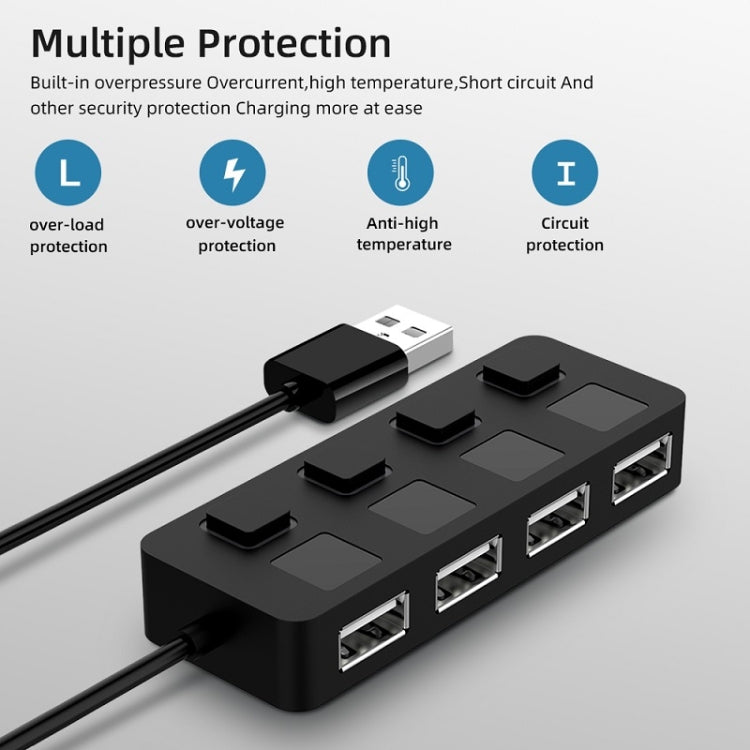 موزع USB 2.0 بأربعة منافذ مع 4 مفاتيح، 4 منافذ مع 4 مفاتيح (أسود)، 4 منافذ مع 4 مفاتيح (أبيض)