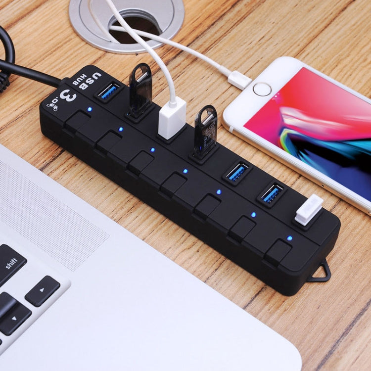 7 Ports USB 3.0 Hub with Individual Switches for each Data Transfer Ports, 7 Ports (White), 7 Ports (Black)