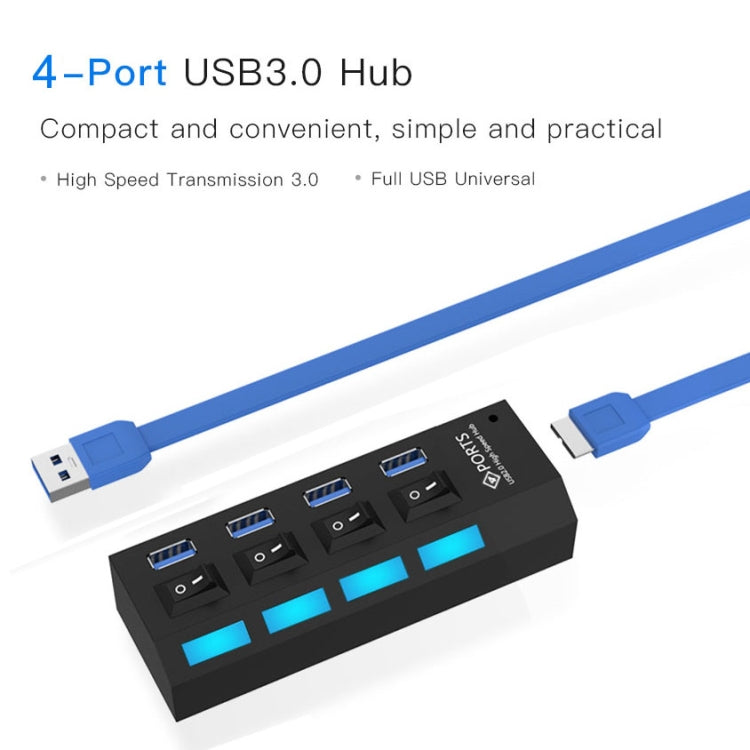 موزع USB 3.0 بأربعة منافذ، سرعة فائقة 5 جيجابت/ث، توصيل وتشغيل، يدعم 1 تيرابايت، 4 منافذ (أسود)، 4 منافذ (أبيض)