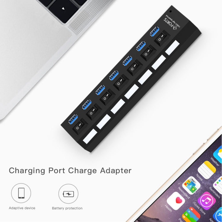 7 Ports USB 3.0 HUB, Super Speed 5Gbps, Plug and Play, Support 1TB, 7 Ports (Black), 7 Ports (White)