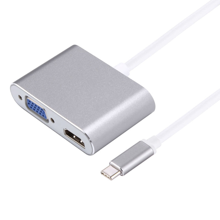محول موزع 2 في 1 من VGA وHDMI أنثى إلى USB-C / Type-C ذكر، VGA+HDMI