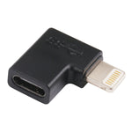 محول شحن بمقبض زاوية من 8 Pin ذكر إلى USB-C / Type-C أنثى
