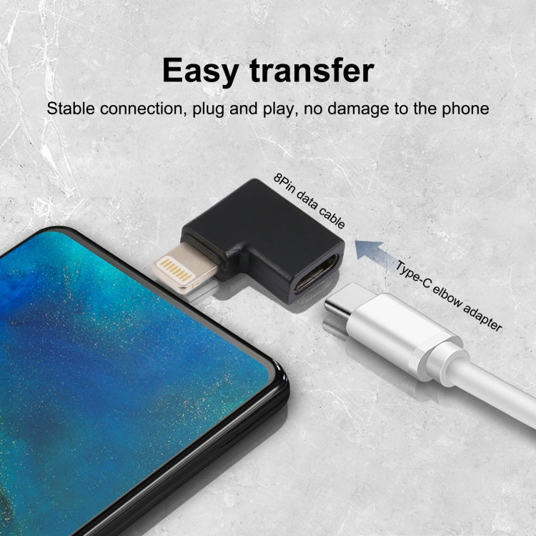 محول شحن بمقبض زاوية من 8 Pin ذكر إلى USB-C / Type-C أنثى