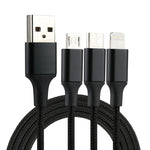 كابل شحن منسوج نايلون 3 في 1 USB إلى 8 Pin و USB-C / Type-C و Micro USB بطول 1.2 متر