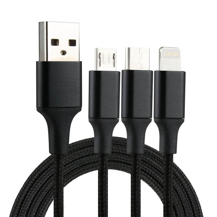 كابل شحن منسوج نايلون 3 في 1 USB إلى 8 Pin و USB-C / Type-C و Micro USB بطول 1.2 متر