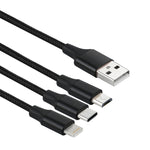 كابل شحن منسوج نايلون 3 في 1 USB إلى 8 Pin و USB-C / Type-C و Micro USB بطول 1.2 متر