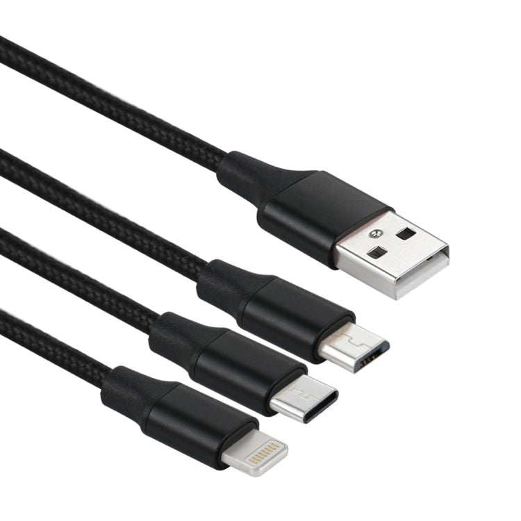 كابل شحن منسوج نايلون 3 في 1 USB إلى 8 Pin و USB-C / Type-C و Micro USB بطول 1.2 متر