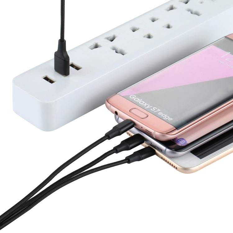 كابل شحن منسوج نايلون 3 في 1 USB إلى 8 Pin و USB-C / Type-C و Micro USB بطول 1.2 متر