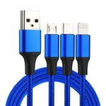 كابل شحن منسوج نايلون 3 في 1 USB إلى 8 Pin و USB-C / Type-C و Micro USB بطول 1.2 متر