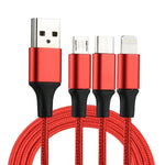 كابل شحن منسوج نايلون 3 في 1 USB إلى 8 Pin و USB-C / Type-C و Micro USB بطول 1.2 متر