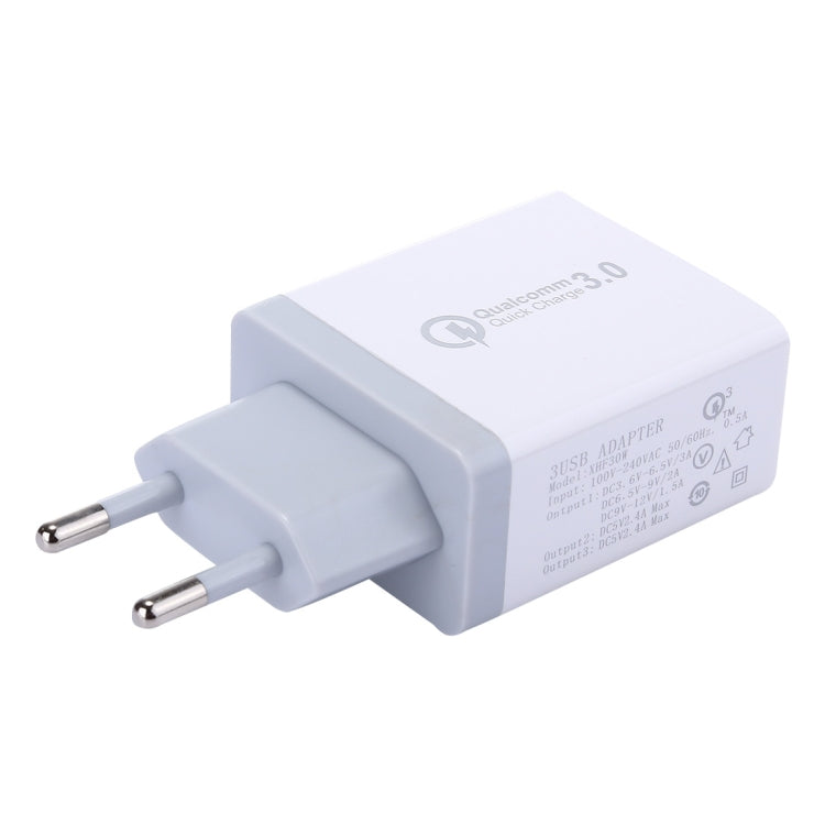 شاحن حائط سريع USB QC3.0 ثلاثي المنافذ XHF30W، قابس أوروبي