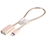 كابل شحن وبيانات محول OTG خرطوم من سبيكة الألمنيوم Micro USB إلى USB بطول 24 سم 2A مع موصل USB-C / Type-C