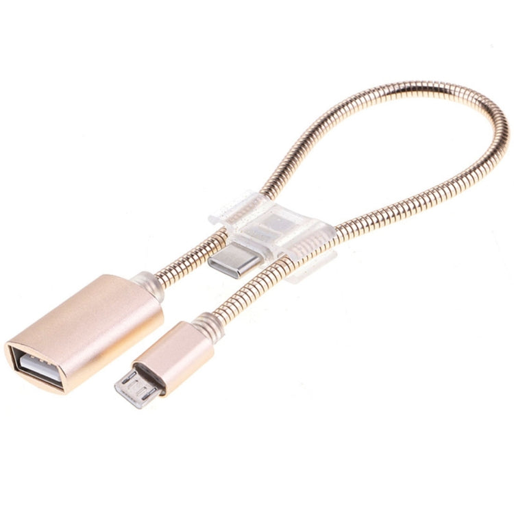كابل شحن وبيانات محول OTG خرطوم من سبيكة الألمنيوم Micro USB إلى USB بطول 24 سم 2A مع موصل USB-C / Type-C
