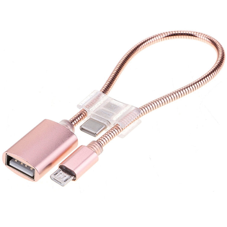 كابل شحن وبيانات محول OTG خرطوم من سبيكة الألمنيوم Micro USB إلى USB بطول 24 سم 2A مع موصل USB-C / Type-C
