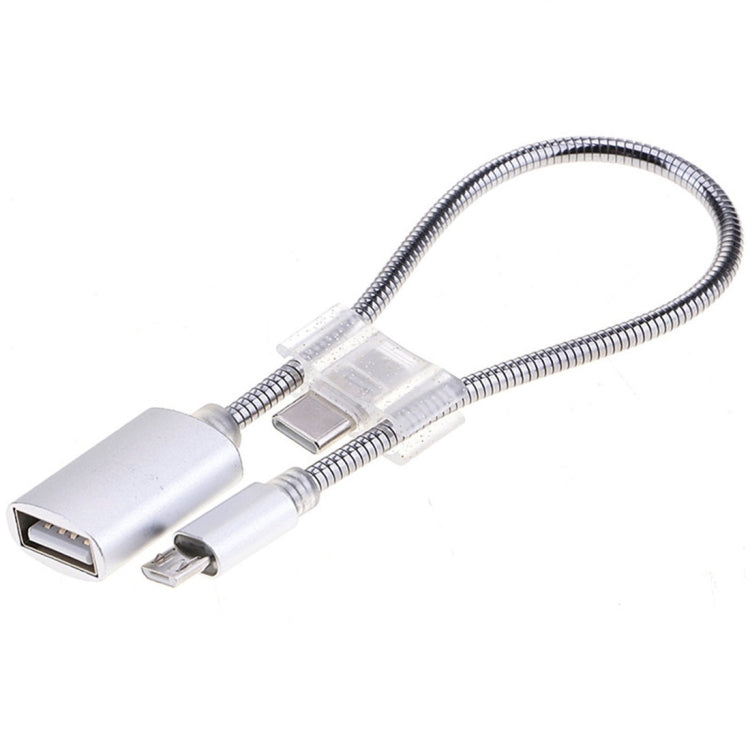 كابل شحن وبيانات محول OTG خرطوم من سبيكة الألمنيوم Micro USB إلى USB بطول 24 سم 2A مع موصل USB-C / Type-C