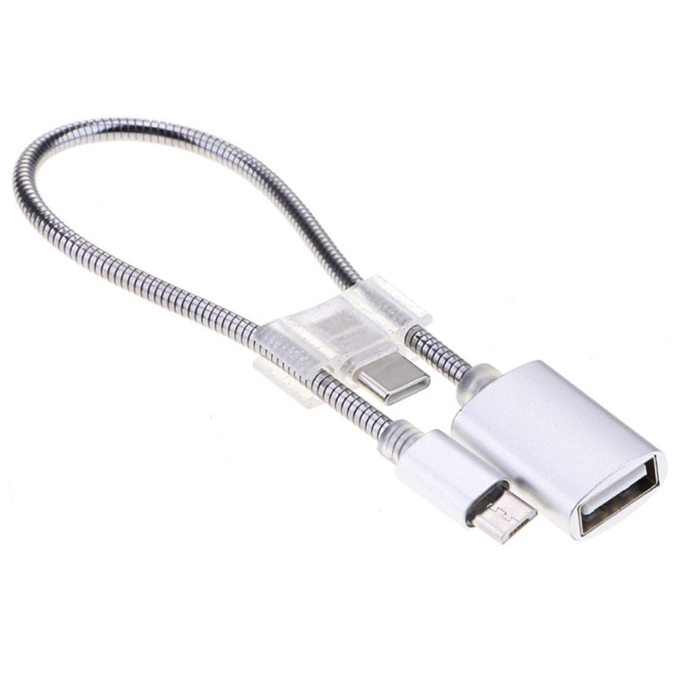 كابل شحن وبيانات محول OTG خرطوم من سبيكة الألمنيوم Micro USB إلى USB بطول 24 سم 2A مع موصل USB-C / Type-C