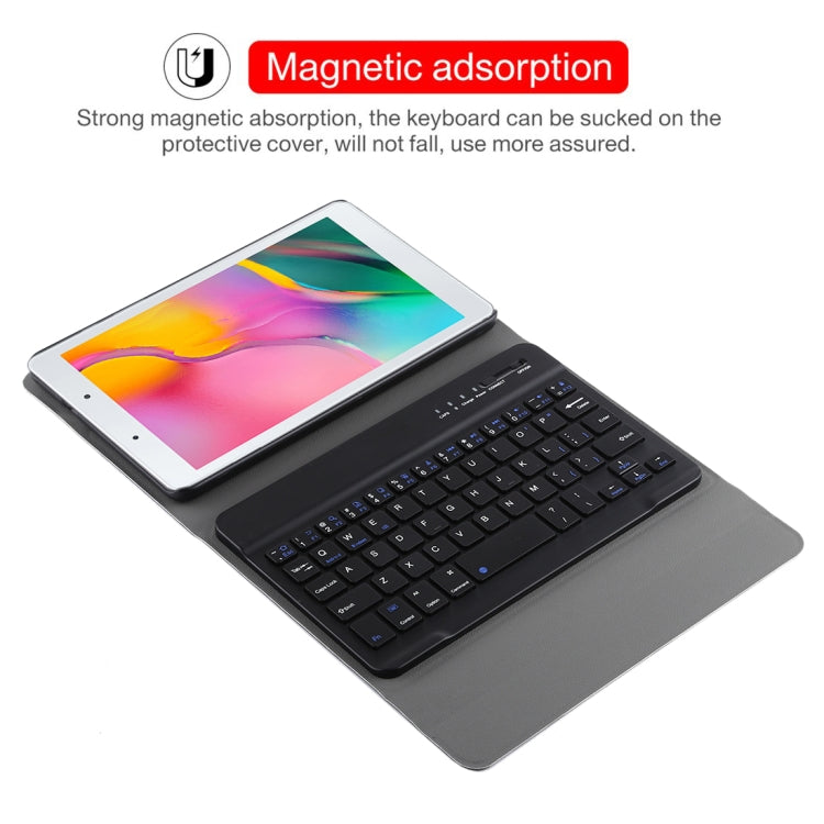 غطاء لوحي من الجلد مع لوحة مفاتيح بلوتوث مغناطيسية قابلة للفصل رفيع للغاية لجهاز Galaxy Tab A 8.0 2019 P200 / P205، مع حامل