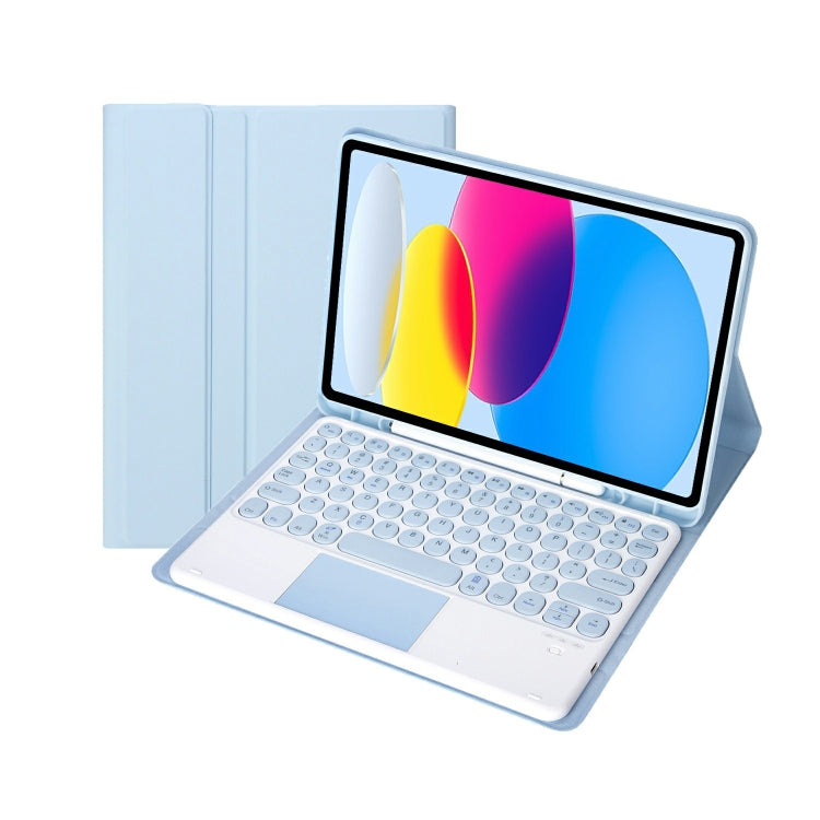 حافظة تابلت جلدية بلوحة مفاتيح لمس بلوتوث بنسيج جلد الحمل لجهاز iPad 11 2025 / الجيل العاشر 10.9 2022 مع فتحة قلم، YA10B-A