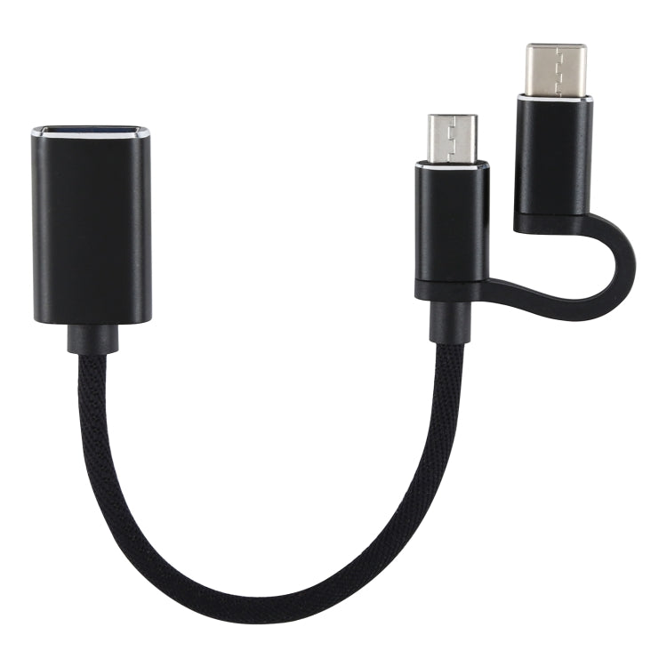 USB 3.0 Female to Micro USB + USB-C / Type-C Male Charging + Transmission OTG Nylon Braided Adapter Cable, Cable Length: 11cm, Micro USB Black, Micro USB Blue, Micro USB Red, Micro USB Silver, Micro USB  White