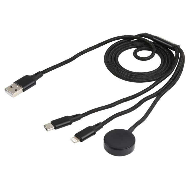 كابل شحن متعدد الوظائف 3 في 1 لآيفون / ساعة أبل 8 دبابيس + Type-C / USB-C + قاعدة شحن مغناطيسية، الطول: 1 م، 3 في 1