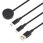 كابل شحن متعدد الوظائف 3 في 1 لآيفون / ساعة أبل 8 دبابيس + Type-C / USB-C + قاعدة شحن مغناطيسية، الطول: 1 م، 3 في 1