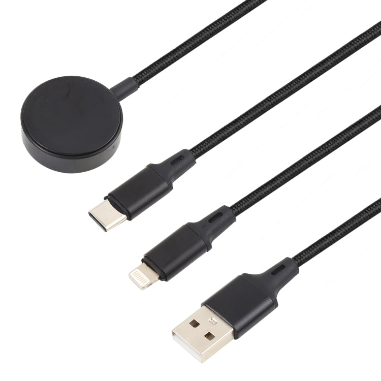 كابل شحن متعدد الوظائف 3 في 1 لآيفون / ساعة أبل 8 دبابيس + Type-C / USB-C + قاعدة شحن مغناطيسية، الطول: 1 م، 3 في 1