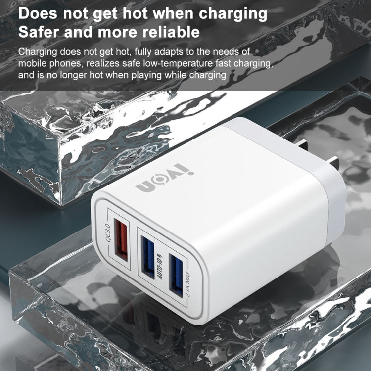 شاحن سفر IVON AD37 بتيار 5 أمبير و QC 3.0 بثلاثة منافذ USB، قابس أمريكي، AD37