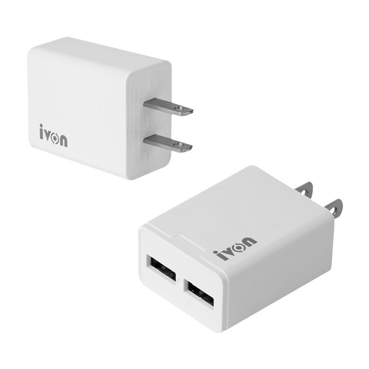 شاحن سفر IVON AD38 بمنفذين USB بتيار 5 فولت 2.1 أمبير، قابس أمريكي، AD38