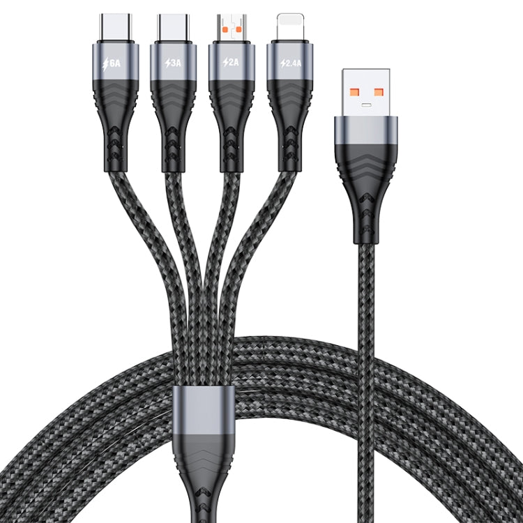 كابل شحن وبيانات سريع 4 في 1 بقوة 66 واط 6 أمبير USB إلى 8 دبابيس + Micro USB + USB-C مزدوج / Type-C، طول الكابل: 1.2 م، 66 واط