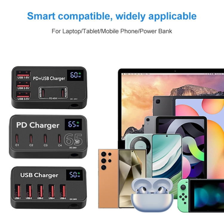 شاحن سريع متعدد الوظائف 988A DC 12 فولت 5 منافذ USB مع شاشة رقمية