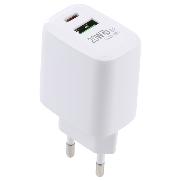 شاحن سفر سريع LZ-215A+C بقوة 20 واط QC 3.0 USB + PD 3.0 USB-C / تايب-سي، قابس أوروبي، قابس أوروبي