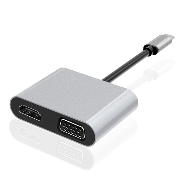 محطة إرساء 2 في 1 متعددة الوظائف USB-C / Type-C إلى HDMI + VGA HUB