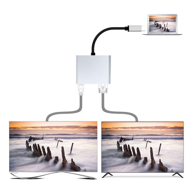 محطة إرساء 2 في 1 متعددة الوظائف USB-C / Type-C إلى HDMI + VGA HUB