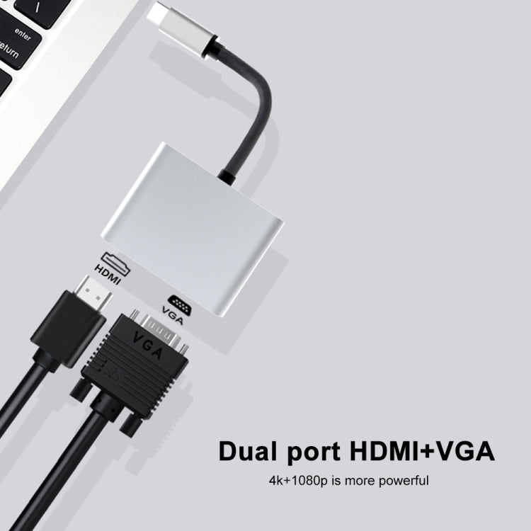 محطة إرساء 2 في 1 متعددة الوظائف USB-C / Type-C إلى HDMI + VGA HUB