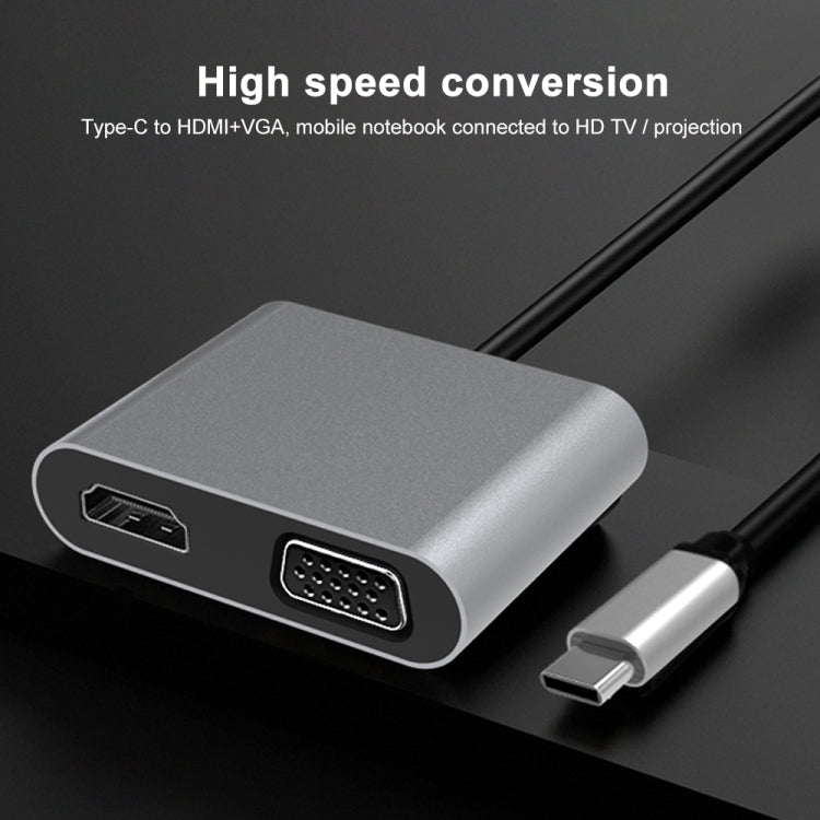 محطة إرساء 2 في 1 متعددة الوظائف USB-C / Type-C إلى HDMI + VGA HUB